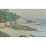 W H HUTCHINGS (EARLY TWENTIETH CENTURY) WATERCOLOUR Rocky Coastal scene Signed and dated 1933