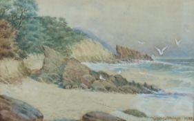 W H HUTCHINGS (EARLY TWENTIETH CENTURY) WATERCOLOUR Rocky Coastal scene Signed and dated 1933