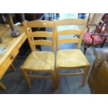 SET OF 4 LIGHT OAK KITCHEN CHAIRS, WITH RUSH SEATS