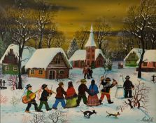 KOWALSKI (TWENTIETH/ TWENTY FIRST CENTURY) OIL ON CANVAS Winter scene with wedding procession