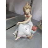 SMALLER LLADRO FIGURE, YOUNG LADY WITH TELEPHONE BOX AND DOG (WITH BOX)