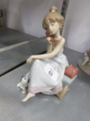 SMALLER LLADRO FIGURE, YOUNG LADY WITH TELEPHONE BOX AND DOG (WITH BOX)