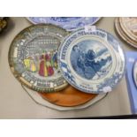 DOULTON 'PEKIN' PATTERN POTTERY PLATTER; THREE ROYAL DOULTON POTTERY PLAQUES, INCLUDING OLD