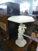 ORIENTAL STYLE SIMULATED IVORY TWO PART HEXAGONAL OCCASIONAL TABLE, WITH WRYTHING DRAGON COLUMN,