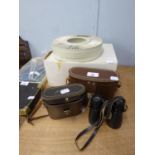 HALINA ‘DISCOVERY’ 8 X 30 BINOCULARS, IN CASE; A PAIR OF UNBRANDED BINOCULARS, IN CASE AND A