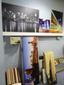 8 UNFRAMED CANVAS PRINTS, MAINLY CITY VIEWS, NEW YORK ETC.; SIX CANVAS PRINTS MAINLY ICONIC PARIS