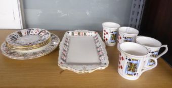 12 PIECE QUEENS FINE BONE CHINA TEA SET WITH PLAYING CARD DECORATION