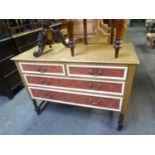 OAK AND STAINED CHEST OF TWO SHORT AND TWO LONG DRAWERS, ON SPIRALLY TWISTED LEGS, 42in x 31in x