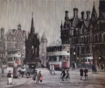 ARTHUR DELANEY (1927 - 1987) ARTIST SIGNED LIMITED EDITION COLOUR PRINT Albert Square, Manchester