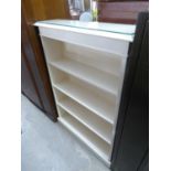WHITE PAINTED WOOD OPEN BOOKCASE OF FOUR TIERS, 33in x 46in (83.8 x 116.8cm)