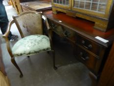 MAHOGANY DESK WITH INLET LEATHER TOP (116.8 x 52cm) AND A BERGERE DESK ARMCHAIR