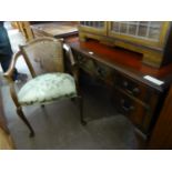 MAHOGANY DESK WITH INLET LEATHER TOP (116.8 x 52cm) AND A BERGERE DESK ARMCHAIR