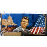 MODERN PATRIOTIC/COMMEMORATIVE AMERICAN MACHINE WOVEN CHENILLE MAT, BUST OF JOHN F. KENNEDY, STARS