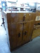 ART DECO WALNUT FINISH GENT'S COMPACTUM, BY AW-LYN, WITH HINGED PULL-DOWN TOP SECTION REVEALING