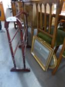 TWO GILT FRAMED MIRRORS AND A CHEVAL TOWEL RAIL