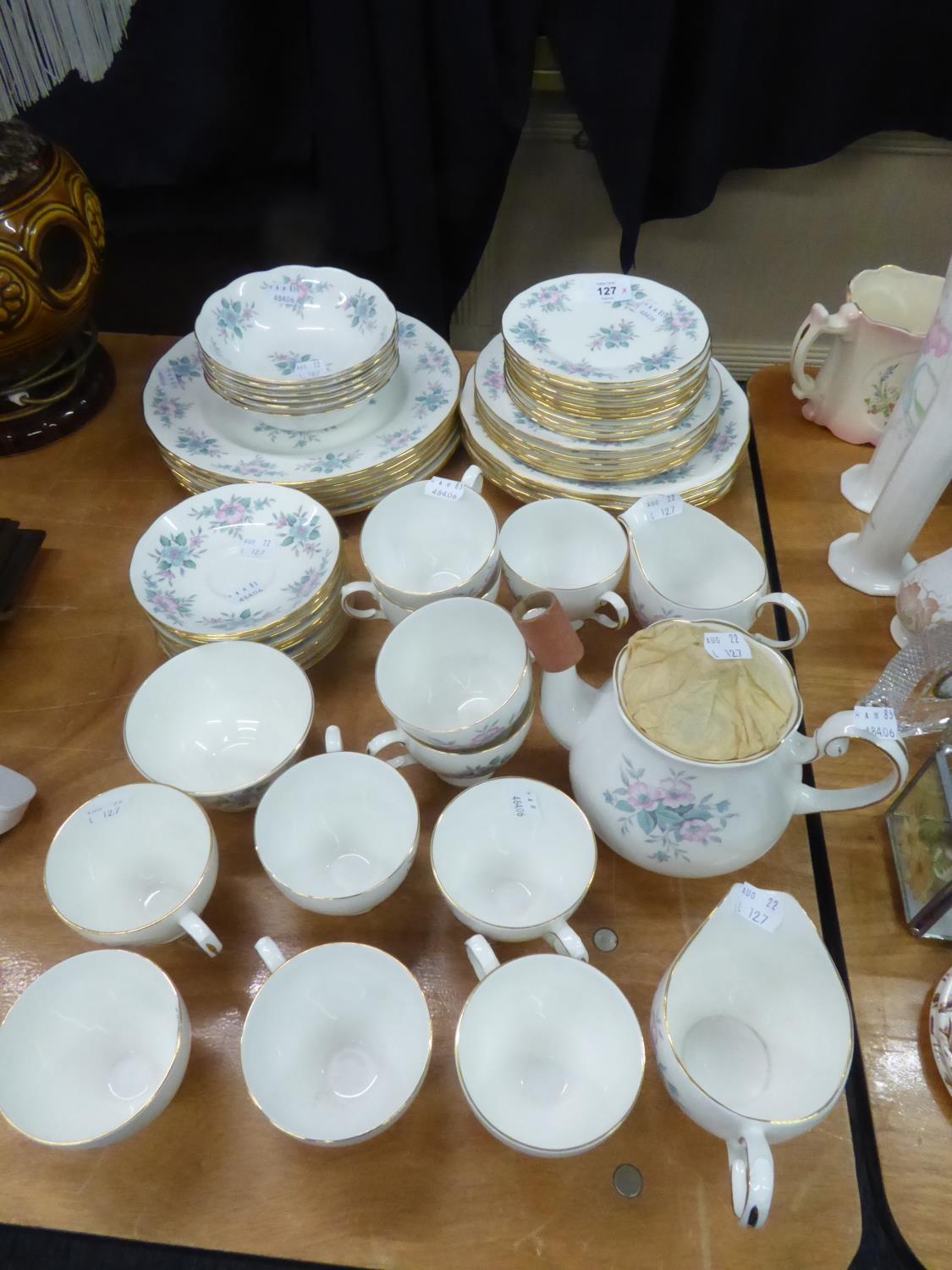 COLCLOUGH WILD ROSE PATTERN CHINA TEA AND DINNER WARES FOR SIX PERSONS