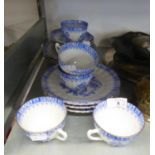BAVARIAN BLUE AND WHITE CHINA TEA SERVICE FOR SIX PERSONS (17 PIECES) (ONE CUP MISSING)