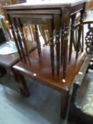 A MAHOGANY SQUARE OCCASIONAL TABLE AND A NEST OF 3 MAHOGANY COFFEE TABLES (A.F.)