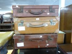 THREE OLD LEATHER SUITCASES (3)