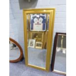 OBLONG BEVELLED EDGE WALL MIRROR, IN GILT FRAME (104 x 48cm)