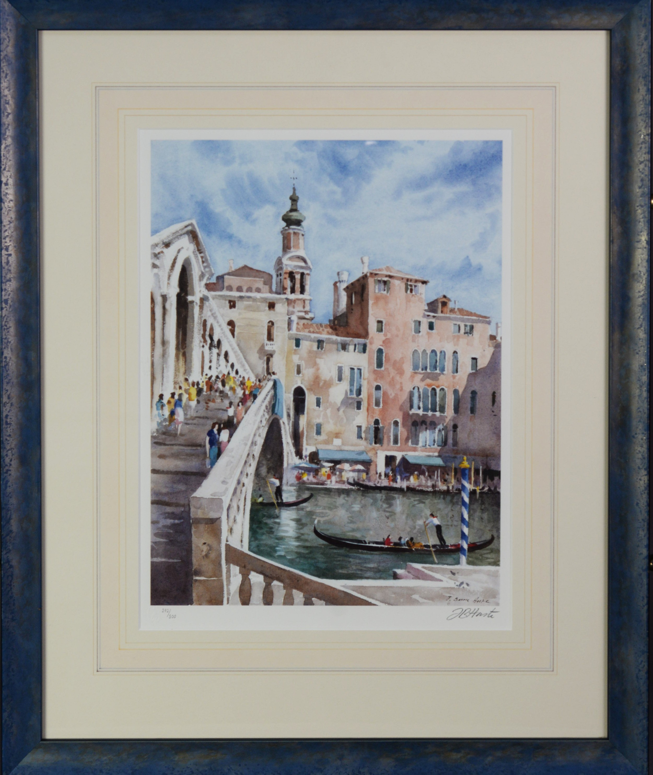 BARRIE HASTE THREE ARTIST SIGNED LIMITED EDITION COLOUR PRINTS Venetian scenes 24” x 10 ½” (35.6cm x - Image 7 of 7