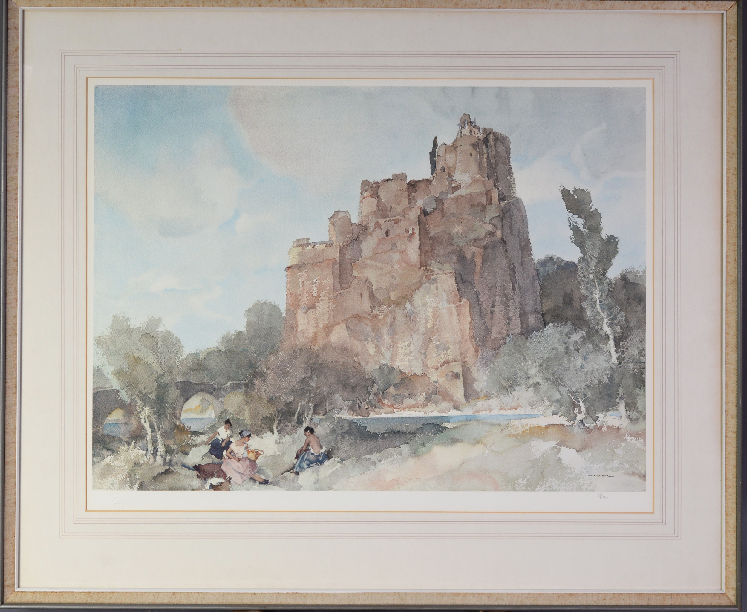 SIR WILLIAM RUSSELL FLINT LIMITED EDITION COLOUR PRINT ‘Picnic at la Roche’, (10/850) 19 ½” x - Image 2 of 2