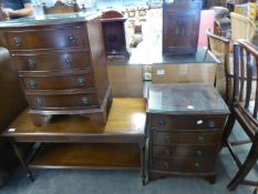 PAIR OF MAHOGANY BEDSIDE CHESTS OF FOUR DRAWERS, WITH BOW FRONTS, 61CM HIGH X 46CM WIDE X 35CM DEEP