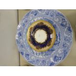 LARGE CAULDON BLUE AND WHITE POTTERY WALL PLAQUE 'MOORE' STATELY HOISE PATTERN, 17in (43cm) DIAMETER
