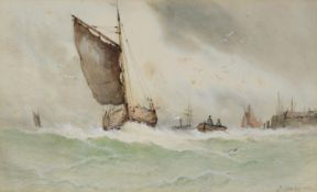 FRANCIS JAMIESON (1895-1950) WATERCOLOUR Coastal shipping in rough waters Signed 7 ½” x 12 ¼” (