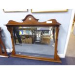 OAK FRAMED OVER MANTEL MIRROR, 42in x 39in x 30in (106.6 x 99 x 76.2cm)