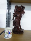 POST-WAR CHINESE CARVED FIGURE; AN AYNSLEY BONE CHINA 1914 COMMEMORATIVE MUG (2)