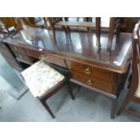 STAG MINSTREL MAHOGANY DRESSING TABLE 73cm high x 152cm long x 47cm deep, HAVING TRIPLE MIRRORS