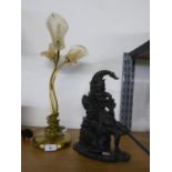 BLACK CAST IRON MR PUNCH DOORSTOP, 11 ½” (29.2m) high, together with a MODERN TABLE LAMP WITH