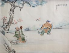 UNATTRIBUTED (TWENTIETH CENTURY CHINESE SCHOOL) MIXED MEDIA ON PAPER Two figures at leisure in a