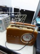 BUSH VINTAGE PORTABLE RADIO AND 1960 WIRE PATTERN PERIODICAL RACK