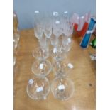 THREE SETS OF SIX CUT GLASS STEM WINES AND A SET OF SIX SAUCER CHAMPAGNE GLASSES (24)