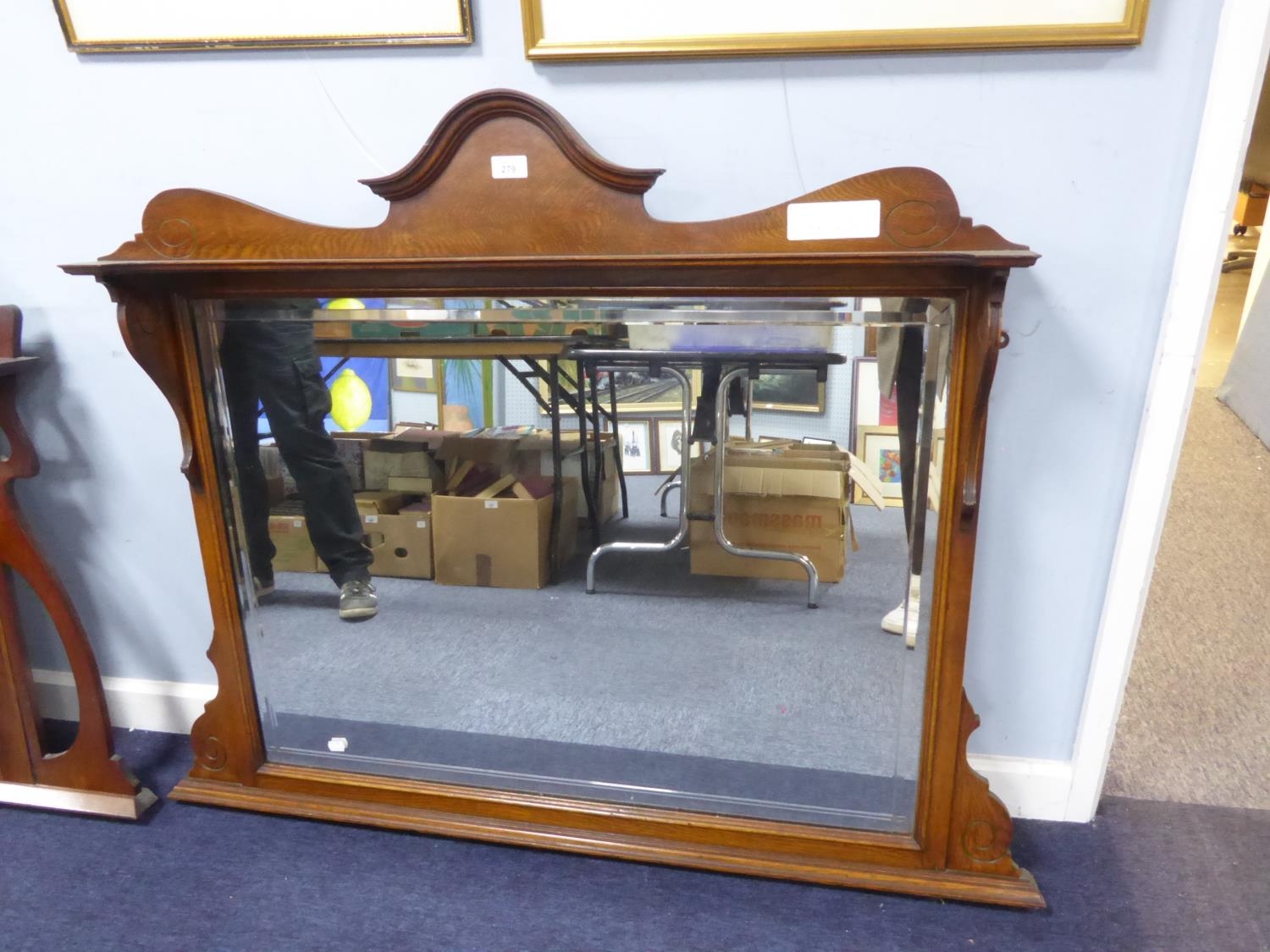 OAK FRAMED OVER MANTEL MIRROR, 42in x 39in x 30in (106.6 x 99 x 76.2cm)