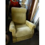 RECLINING LOUNGE ARMCHAIR WITH EXTENDING LEG REST, COVERED IN RIBBED GOLD CUT VELVET