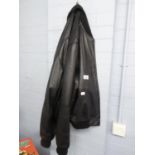 GENT’S 'WALLACE AND SACKS' BLACK LEATHER ZIP FASTENING BOMBER JACKET, SIZE MEDIUM