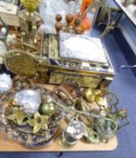 MIXED LOT OF METAL WARES, to include: FIVE LIGHT CANDELABRA, JEWELLED BRASS FOREIGN SMALL COFFEE POT