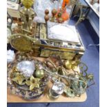 MIXED LOT OF METAL WARES, to include: FIVE LIGHT CANDELABRA, JEWELLED BRASS FOREIGN SMALL COFFEE POT