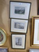 THREE 19TH CENTURY BOOKPLATE ENGRAVINGS, MANCHESTER, TOPOGRAPHICAL, HOGARTH, FRAMED