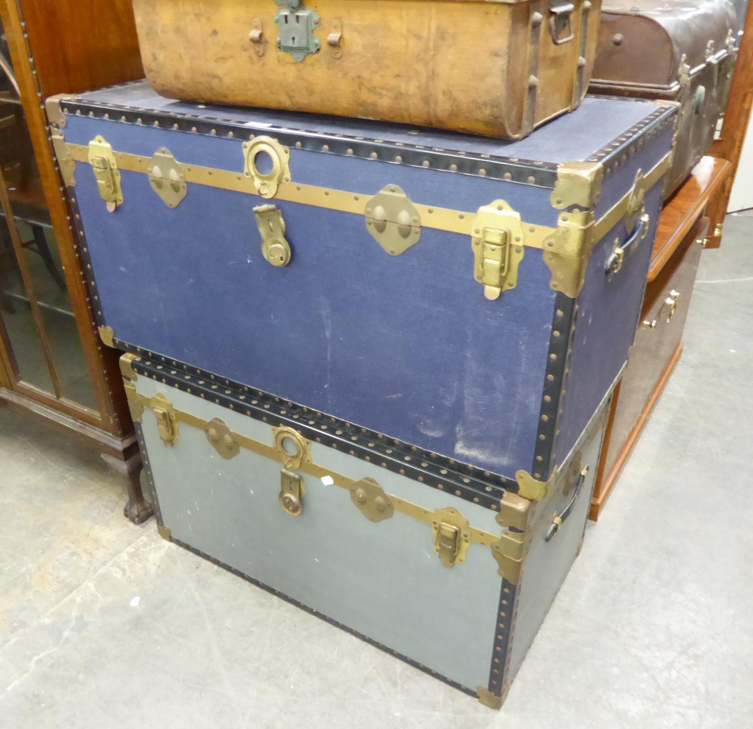 TWO MODERN CABIN TRUNKS, and a SMALLER STORAGE CASE, (3)
