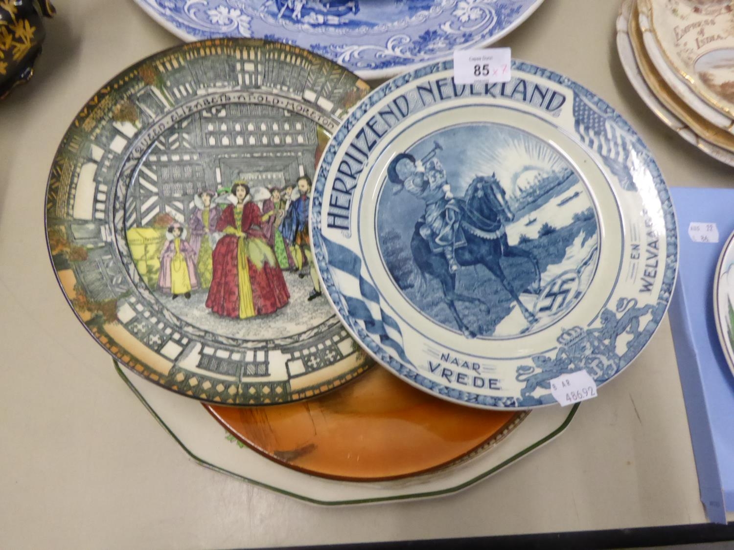 DOULTON 'PEKIN' PATTERN POTTERY PLATTER; THREE ROYAL DOULTON POTTERY PLAQUES, INCLUDING OLD