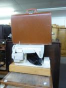 1960s/70s TILE TOP NEST OF TWO COFFEE TABLES AND A MERRITT PORTABLE ELECTRIC SEWING MACHINE