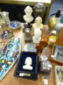 SIX VARIOUS SIZED BUSTS OF COMPOSERS, OTHER MUSICAL RELATED ITEMS, (13 pieces)