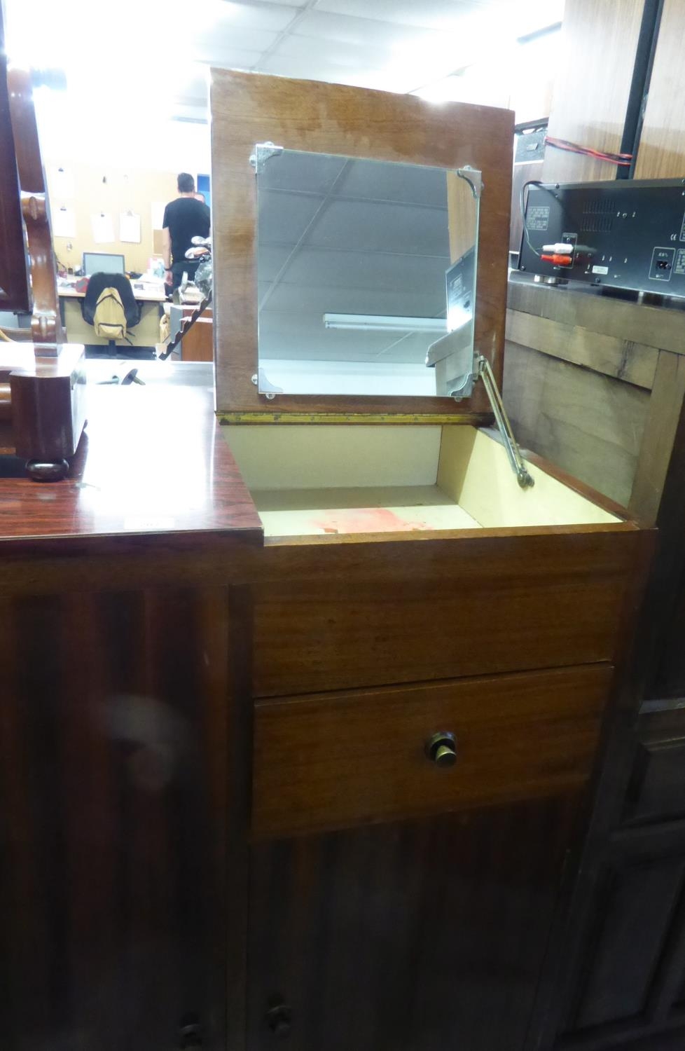 A GENT’S CIRCA 1960'S MAHOGANY SMALL COMPACT WARDROBE, PART OF TOP HINGED TO REVEAL MIRROR AND - Image 2 of 2