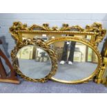 THREE MODERN GILT FRAMED WALL MIRRORS, the largest, 29 ½” x 40” overall, (3)