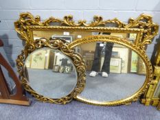 THREE MODERN GILT FRAMED WALL MIRRORS, the largest, 29 ½” x 40” overall, (3)