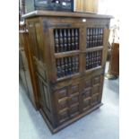 20TH CENTURY MIDDLE EASTERN DESIGN STAINED WOOD STORAGE/FOOD CABINET, THE OPEN WORK UPPER DOORS WITH